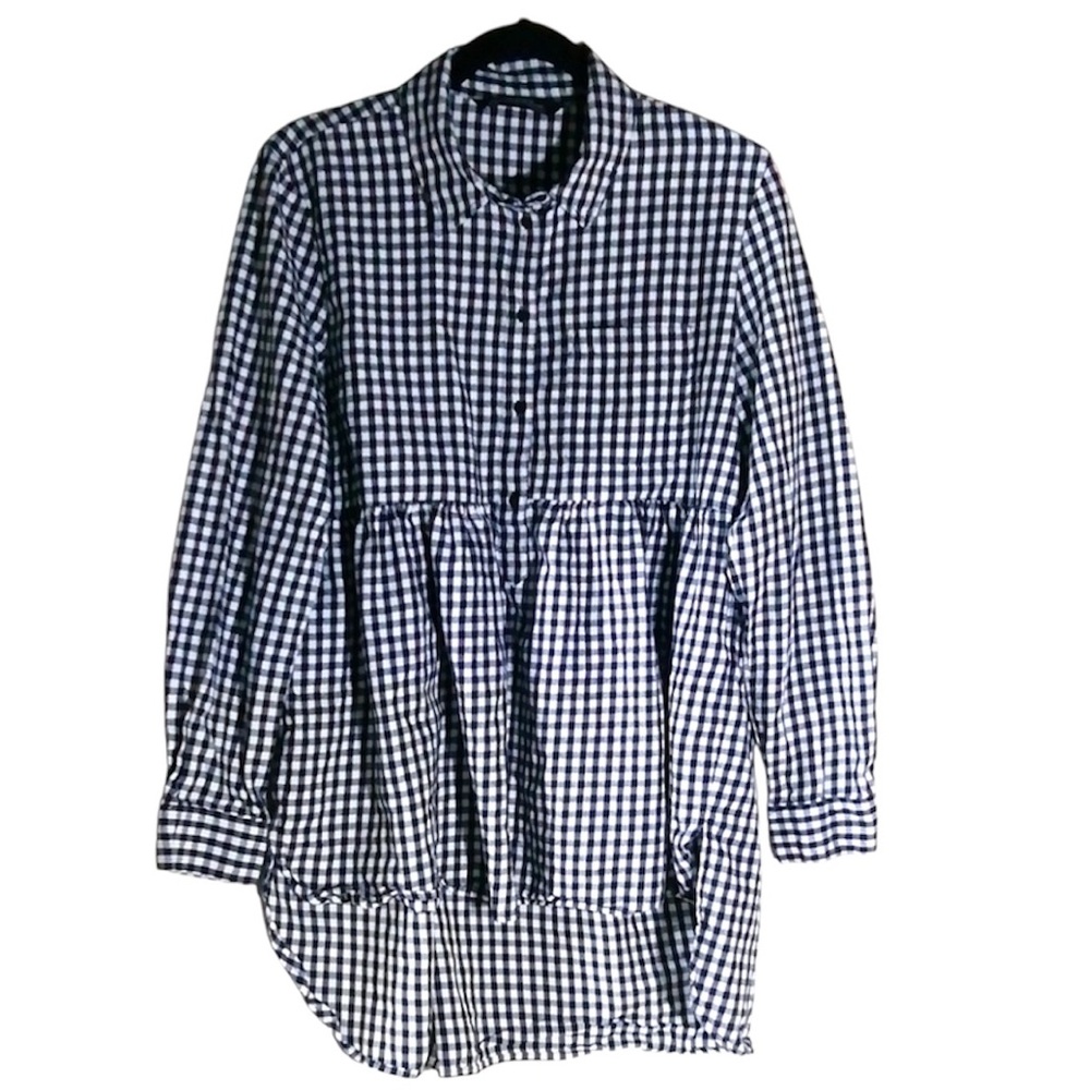 Zara black & white gingham flannel tunic/dress M